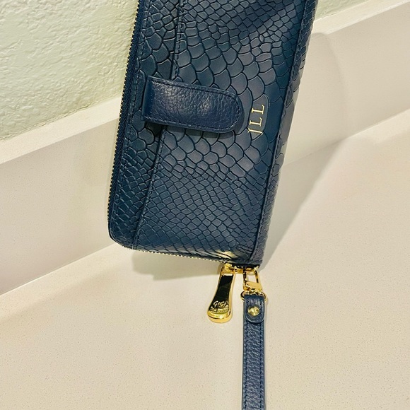 GiGi New York Embossed Python Zip Around Wristlet Wallet in Navy Blue - Picture 9 of 16